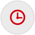Rotes Symbol einer Uhr vor einem grauen kreisförmigen Hintergrund