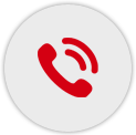 Rotes Symbol eines Telefonhörers vor einem grauen kreisförmigen Hintergrund